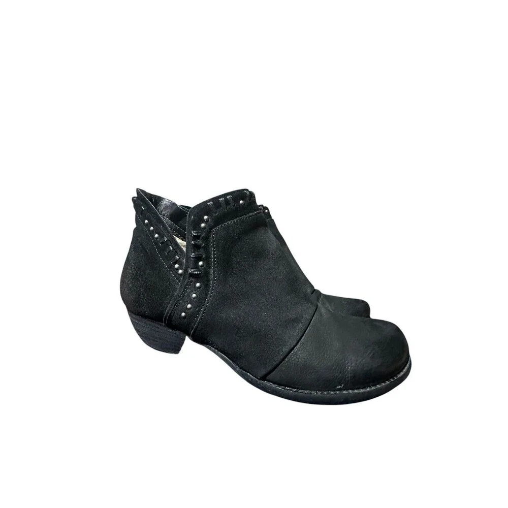 Miz Mooz Lacie Ankle Black Boots Womens 8 EU 38 Black Leather Side Zip Scrunched
